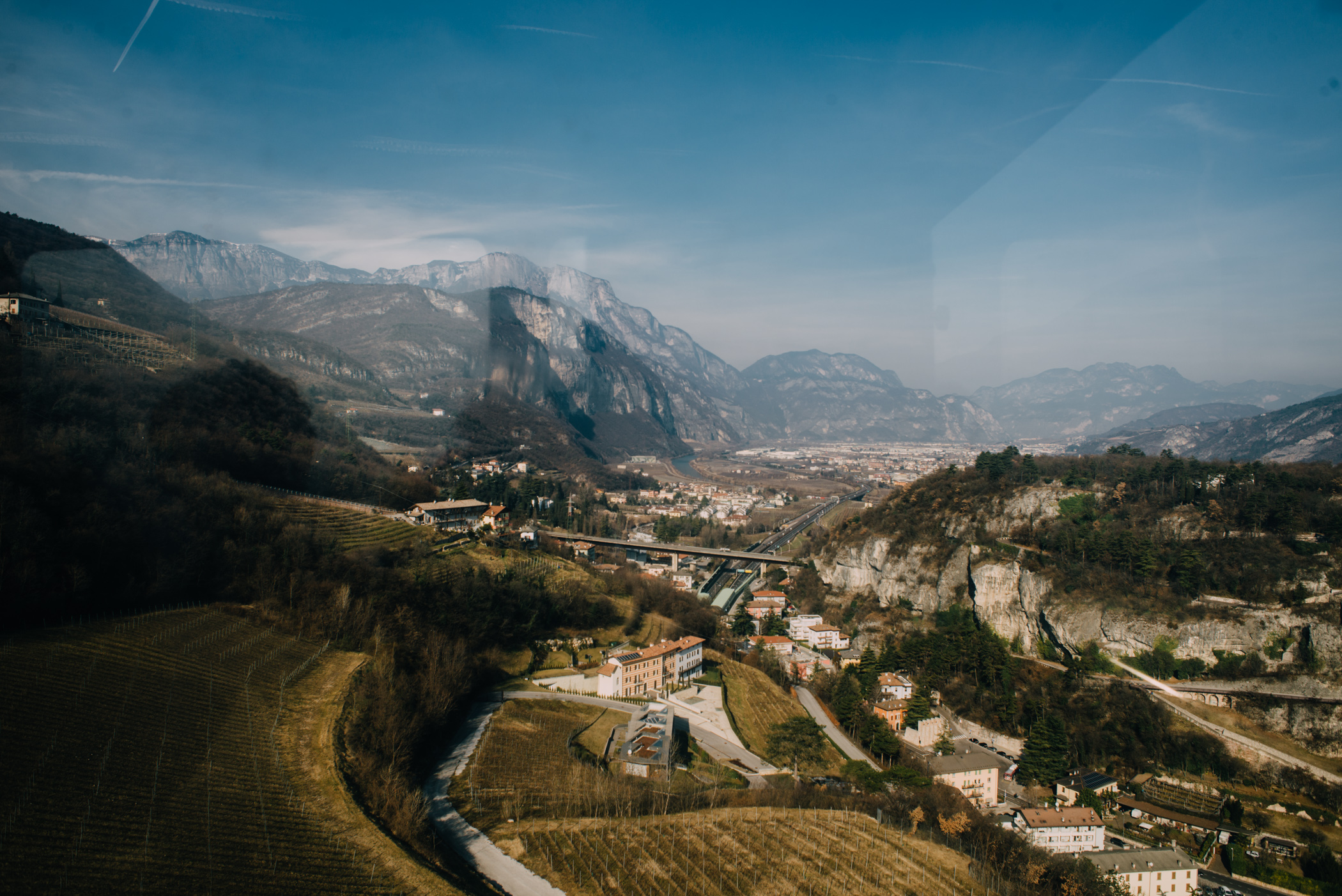 View from the cable car from Trento to Sardagna, a town at the top of the mountain.